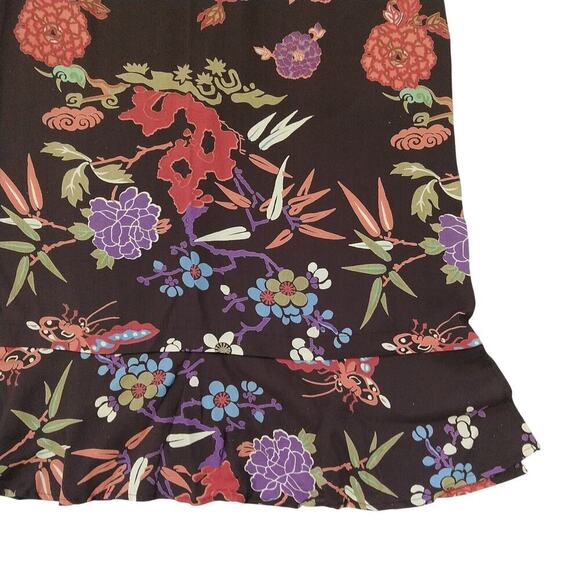 Vintage 90s Floral Print Midi Skirt Size M Zoe California Brown Flutter Hem - Picture 3 of 7